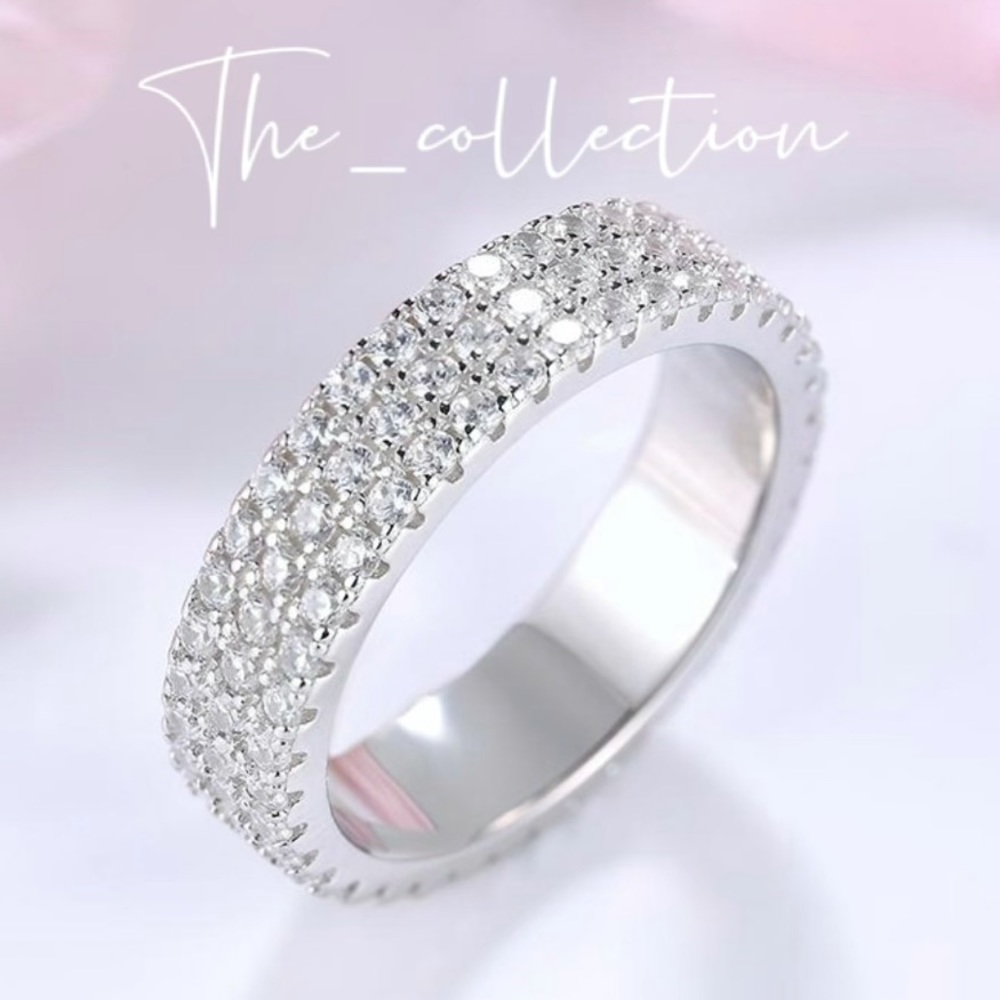 PAVE DIAMOND BAND IN STERLING SILVER - Picture 2 of 5
